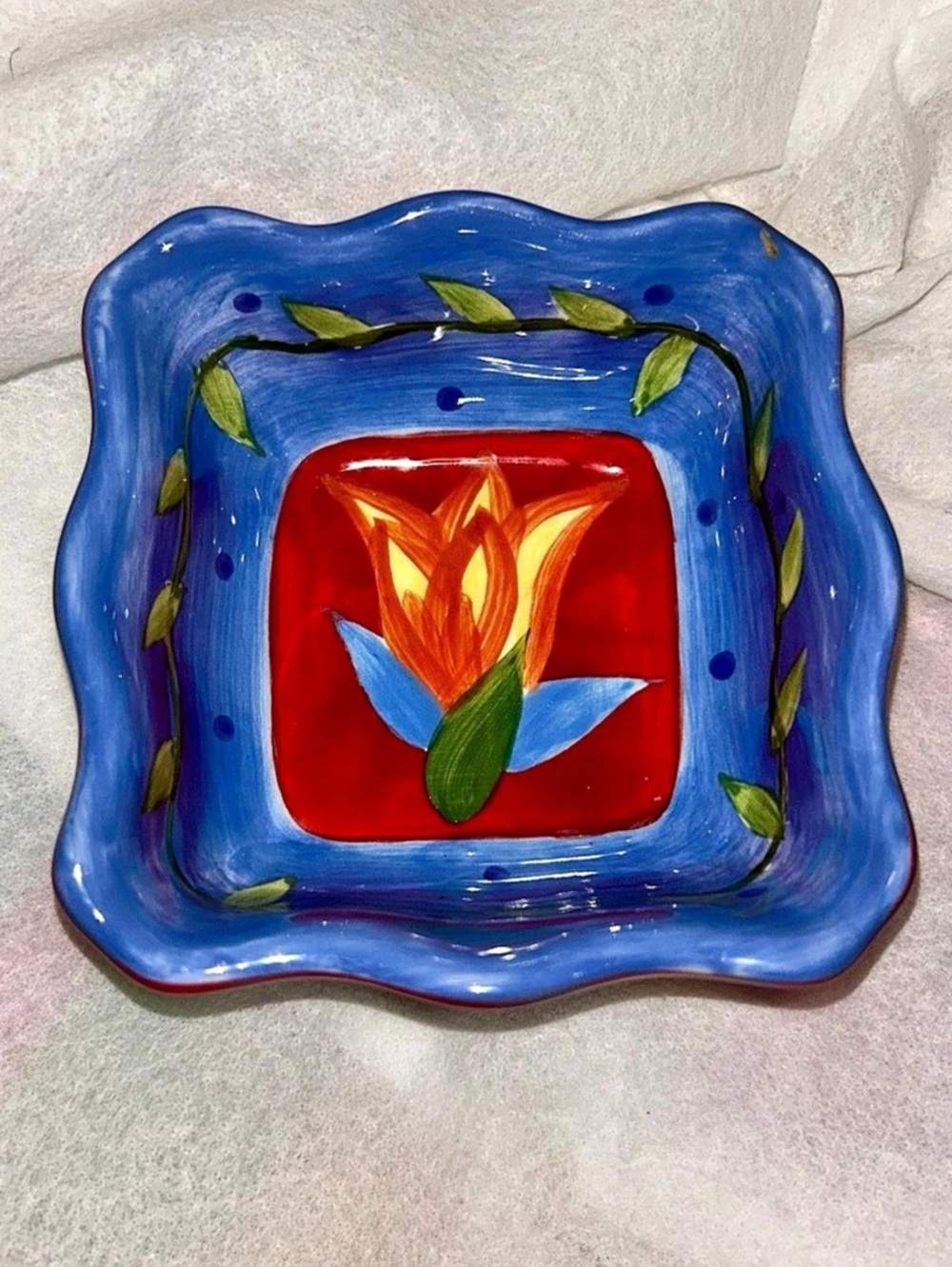 Pfaltzgraff Napoli Hand-Painted Stoneware 4" Square Hors d'Oeuvres Condiment Dis